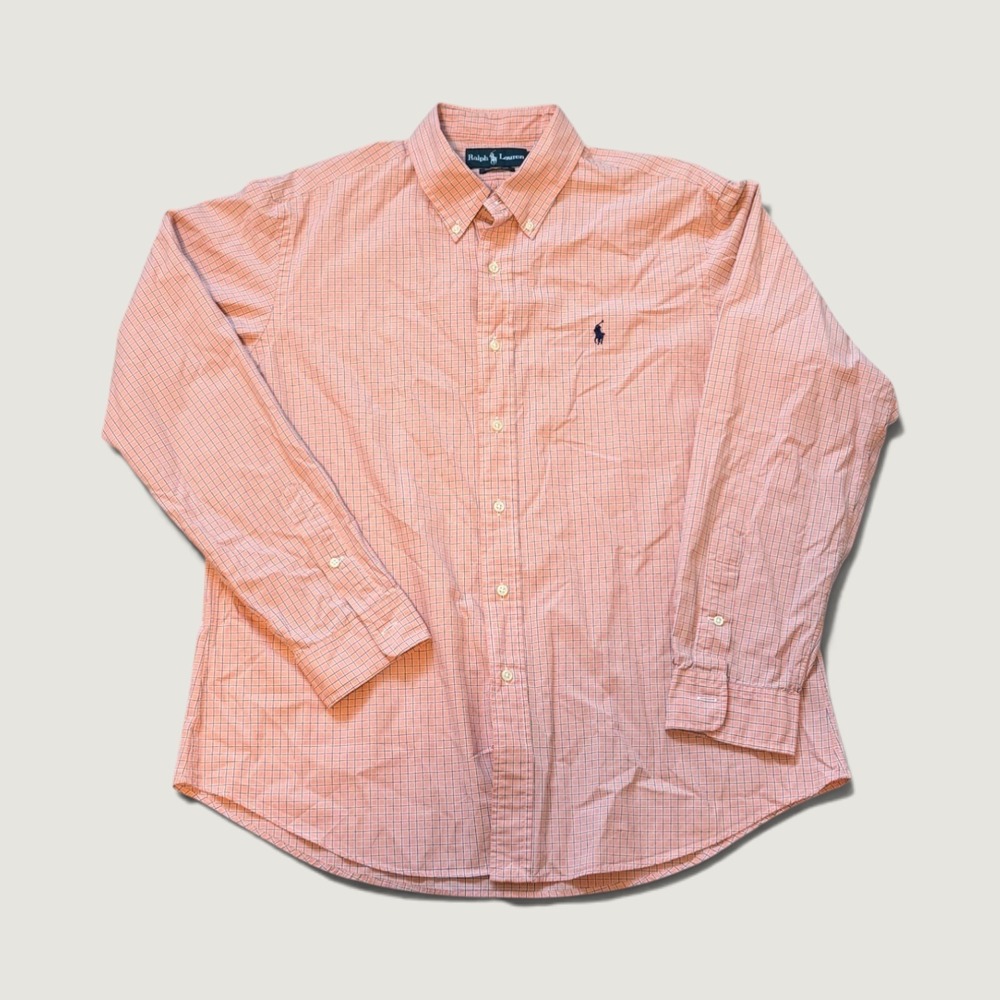 Polo Ralph Lauren XL Custom Fit Orange Plaid Button Down Shirt Pony